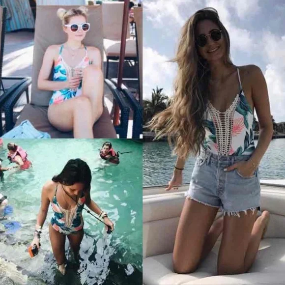 Billabong x Urban Outfitters RARE Crochet Tropical Swimsuit, Small, Monokini - Picture 5 of 12